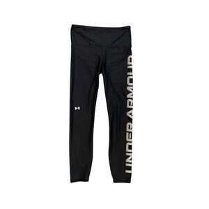 Under Armour Leggings Womens S Small Black White HeatGear Spellout Logo Sides